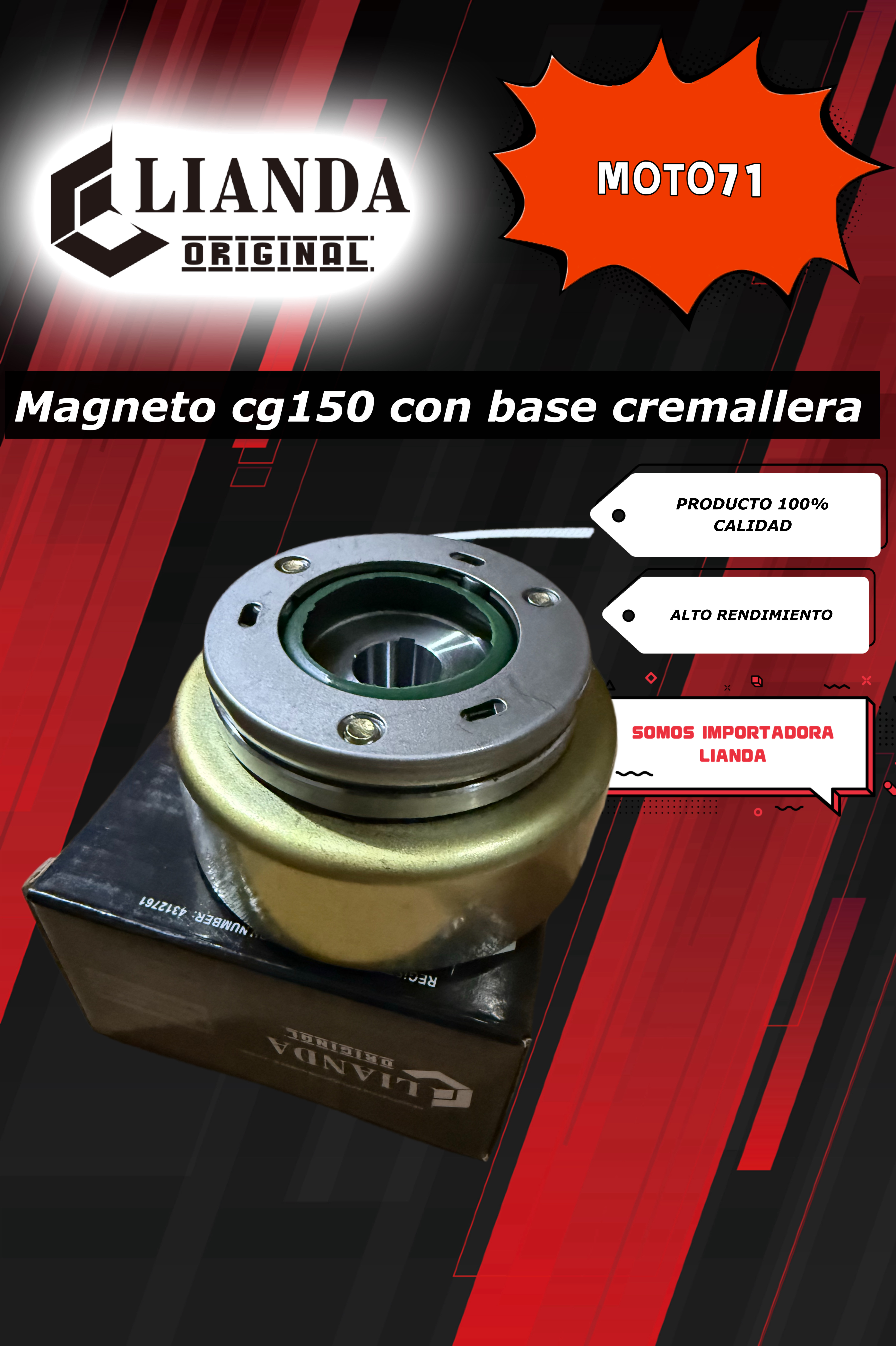 repuesto de moto MOTO71 — magneto cg150 con base cremallera